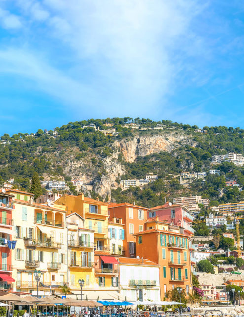 Cityscape with marina in resort town Villefranche-sur-Mer. Cote d'Azur, France